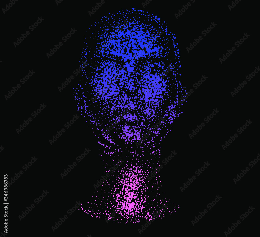 Leinwandbilder Human head made of partices on dark background. Face made with generative computer art algorithm. Concept of artificial intelligence, Machine learning and neural networks.