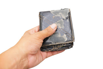 hand hold old wallet present poor concept