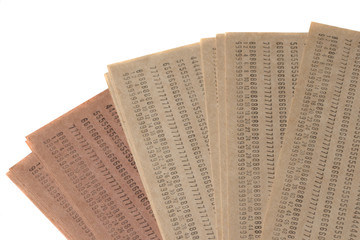 Isolated punched card paper with digits