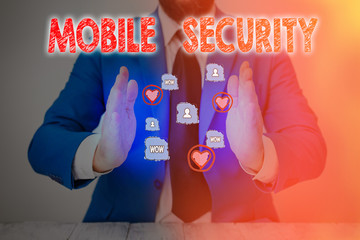 Text sign showing Mobile Security. Business photo text Protection of mobile phone from threats and...
