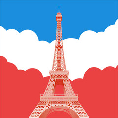 Fototapeta na wymiar Eiffel Tower in Paris against the background of the flag. Symbol of France. Tourist place. Vector illustration. Poster, flyer