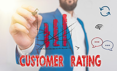 Word writing text Customer Rating. Business photo showcasing Each point of the customers enhances...
