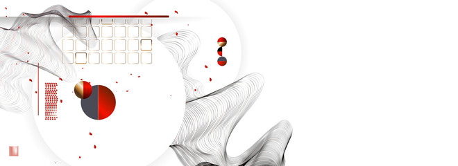 Abstract background of lines and figures in the Japanese style red black white minimalism. White background vector illustration