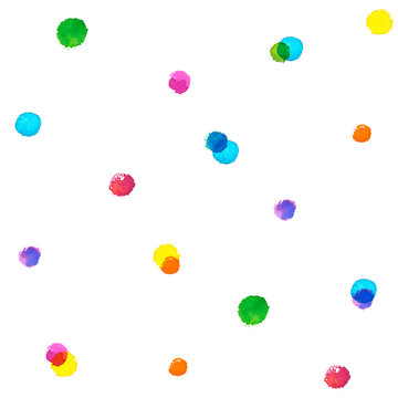 Colorful confetti seamless pattern isolated on white background. Made from watercolor hand-painted elements.