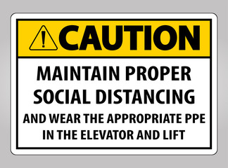 Caution Maintain Proper Social Distancing Sign Isolate On White Background,Vector Illustration EPS.10