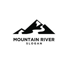 simple black mountain river abstract luxury logo icon design vector