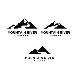 set black white mountain abstract logo icon design vector
