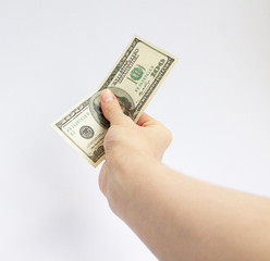 one dollar bill in the woman's white hand