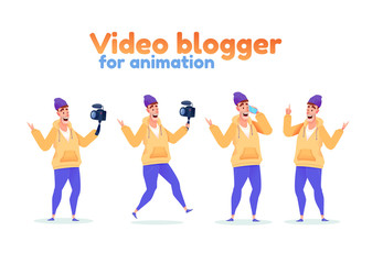 Vector influencer video blogger streamer flat set