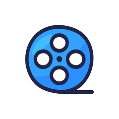 Video movie or film reel simple outline color icon isolated on white. Cartoon hand draw vector illustration