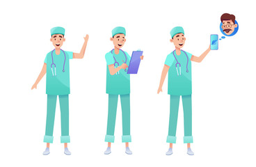 Vector flat surgeon doctor animation creation set