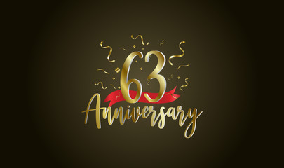 Obraz premium Anniversary celebration background. with the 63rd number in gold and with the words golden anniversary celebration.