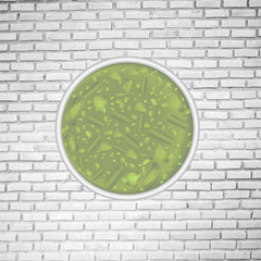 Iced green tea or ice matcha  in takeaway plastic cup in grey brick background