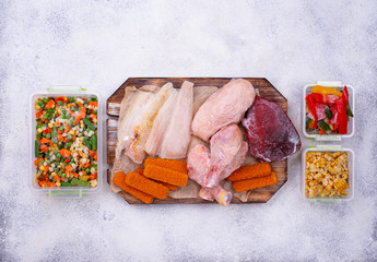 Set of various frozen products