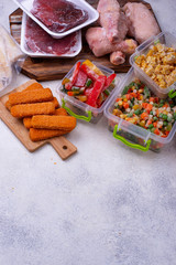 Set of various frozen products