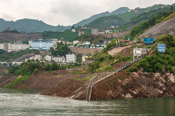 Shengli Street, China - May 6, 2010: Xiling gorge on Yangtze River. New multi-lever housing...