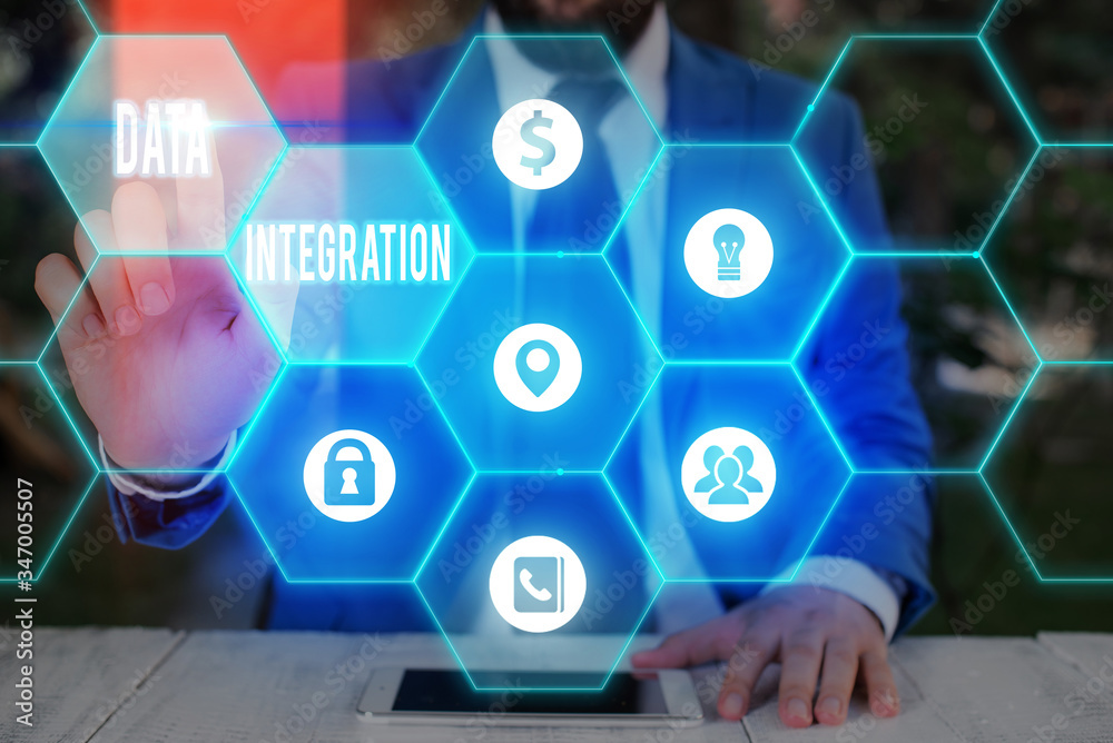 Poster conceptual hand writing showing data integration. concept meaning combination of technical and busin