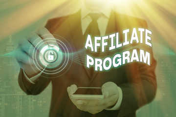 Handwriting text Affiliate Program. Conceptual photo Automated platform of two or more parties Associated