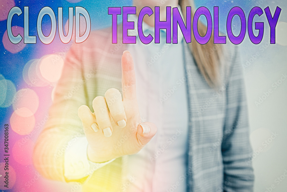 Poster handwriting text writing cloud technology. conceptual photo storing and accessing data and programs 