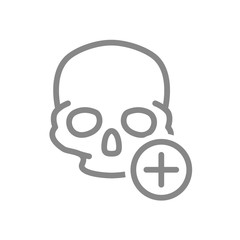 Skull with plus line icon. Bone structure of the head, cranium symbol