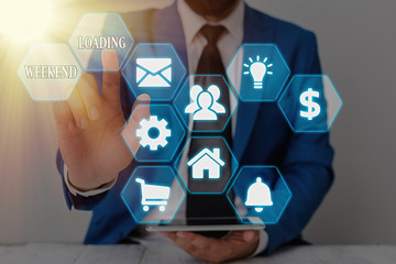 Word writing text Weekend Loading. Business photo showcasing Starting Friday party relax happy time resting Vacations