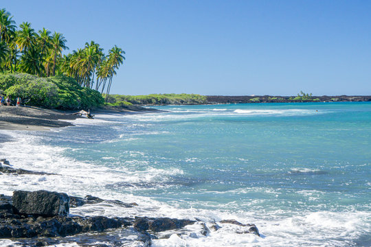 A beach scene of Kiholo Bay on the Big Island of Hawaii. © domromer