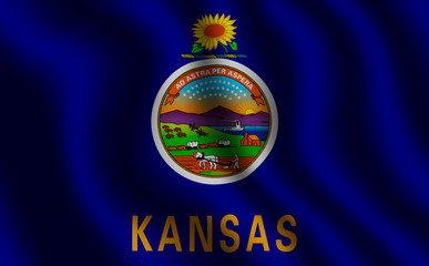 Image of the waving flag American state Kansas (3D rendering)