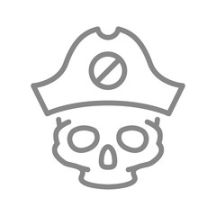Skull with pirate captain hat line icon. Tattoo sketch, cranium symbol