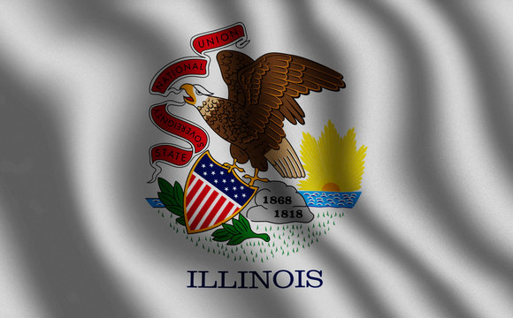 Image of the waving flag American state Illinois (3D rendering)