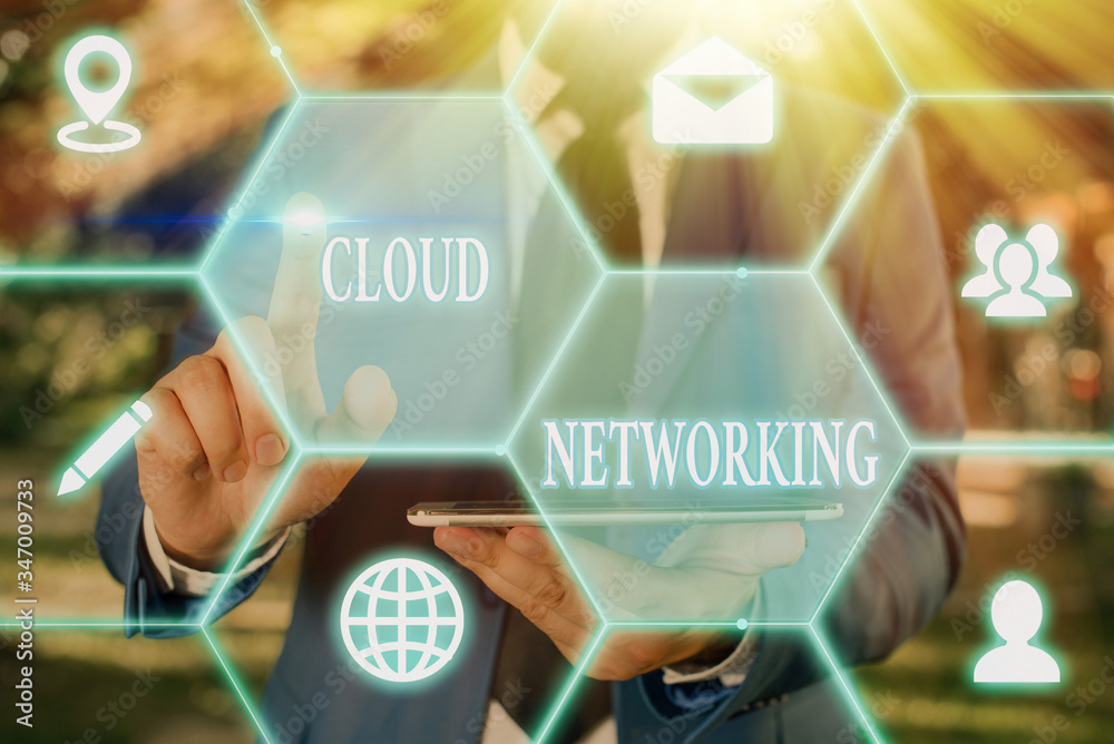 Poster Writing note showing Cloud Networking. Business concept for is term describing access of networking resources