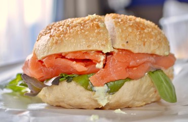 Smoked Salmon Bagel on paper