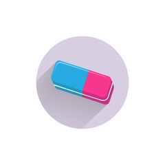 Eraser colorful flat icon with long shadow. Eraser flat icon