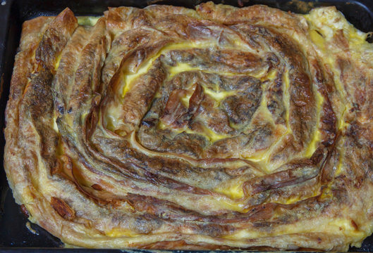 Moldovan vertuta with cottage cheese close-up 