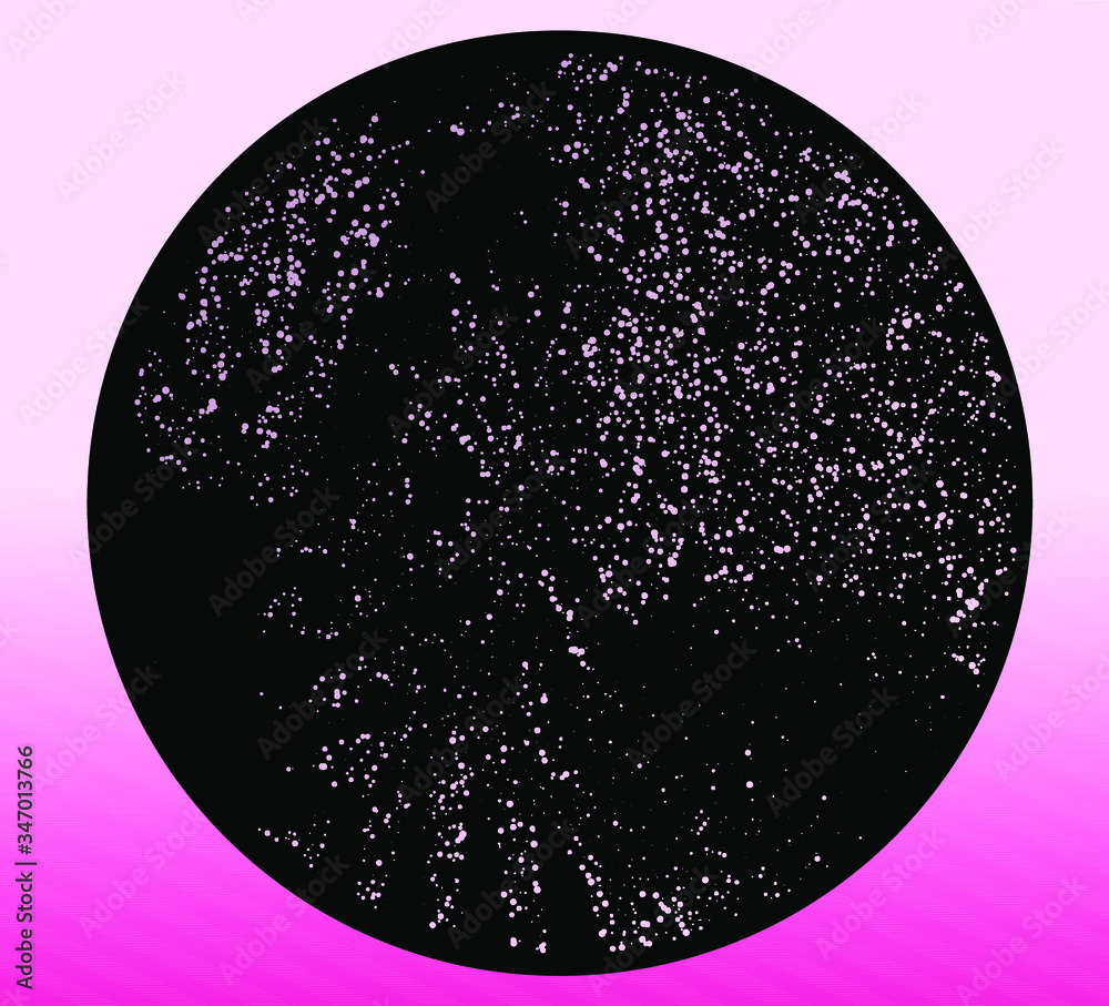 Poster black disc with ornate made of little dots and particles. contemporary abstract vector artwork, abst