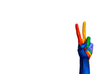 colorful hand making the peace symbol