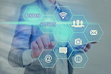 Word writing text Business Solution. Business photo showcasing Services that include strategic...