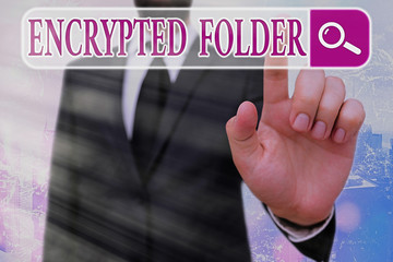 Writing note showing Encrypted Folder. Business concept for protect confidential data from...
