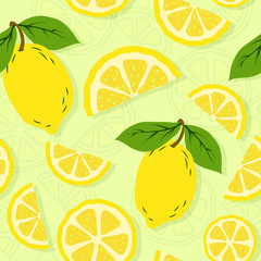 Seamless summer pattern with lemons and leaves on a light background. for seasonal concept.  EPS 10