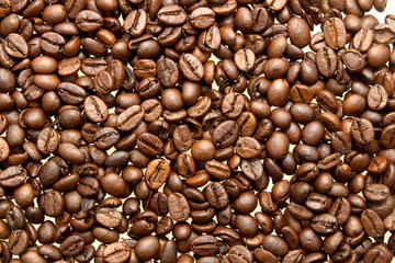 top view of fresh roasted coffee beans background