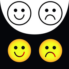 Happy and Sad Emoji Faces Line Art Vector Icon for Apps and Websites. Vector illustration. Isolated on white background. Happy and Unhappy