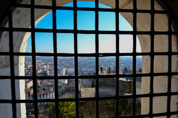 View of the city of Bergamo from above. Panorama of the city. Bergamo ramparts