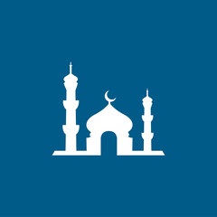 Mosque Icon On Blue Background. Blue Flat Style Vector Illustration