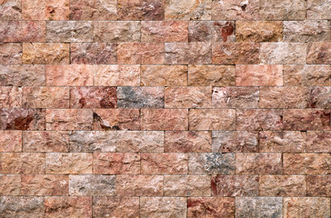 Pink marble blocks, mineral bricks wall flat background pattern.