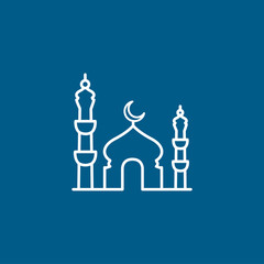 Mosque Line Icon On Blue Background. Blue Flat Style Vector Illustration