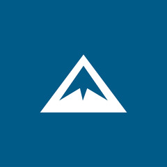 Mountain Icon On Blue Background. Blue Flat Style Vector Illustration