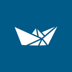 Naklejka premium Paper Boat Icon On Blue Background. Blue Flat Style Vector Illustration