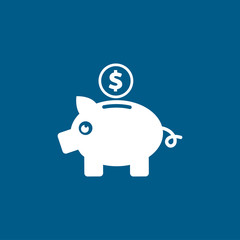 Piggy Bank Icon On Blue Background. Blue Flat Style Vector Illustration