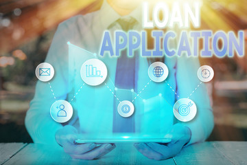 Conceptual hand writing showing Loan Application. Concept meaning Document that provides financial...