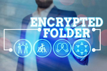 Text sign showing Encrypted Folder. Business photo text protect confidential data from attackers...