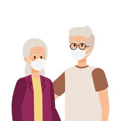 grandparents couple using face mask vector illustration design